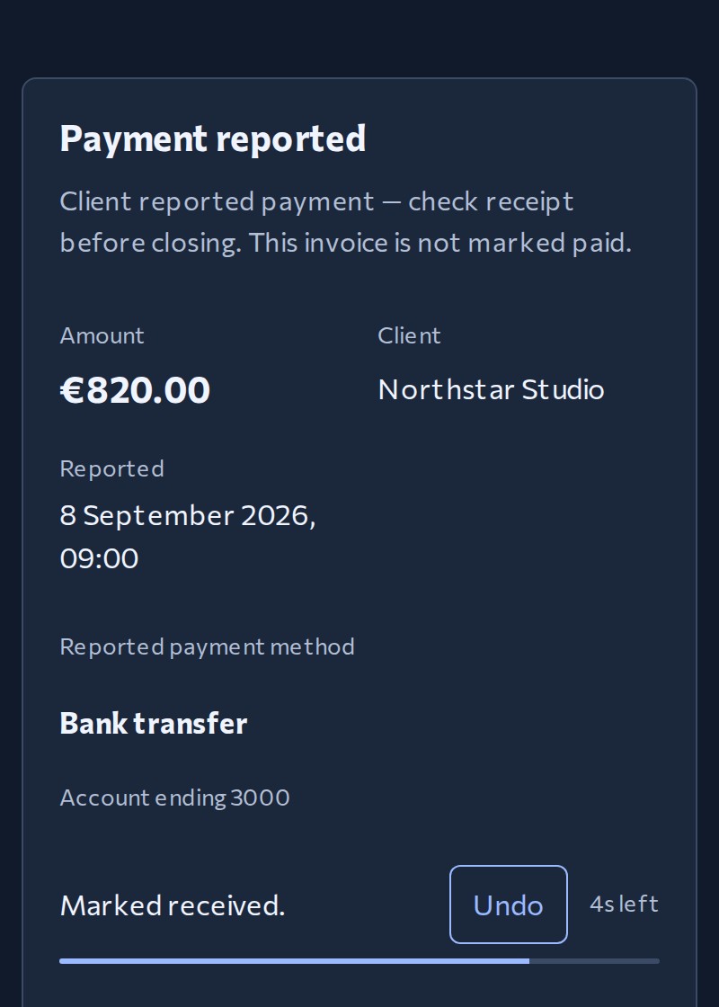 Confirm receipt of the reported payment