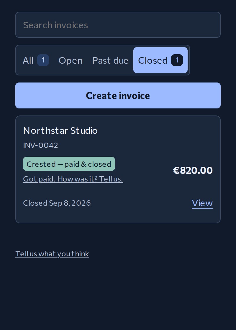 The invoice is crested and closed