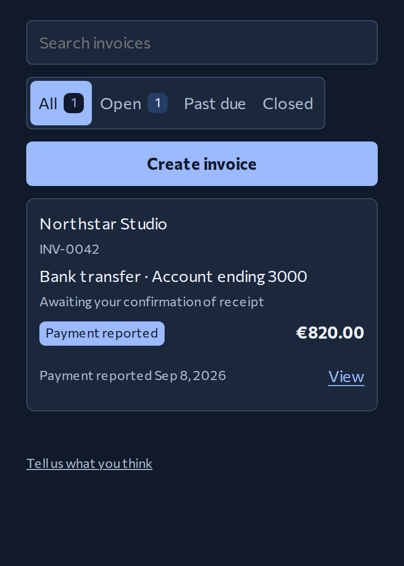 Find an invoice, confirm receipt and see it closed