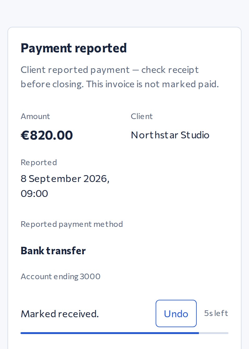 Confirm receipt of the reported payment