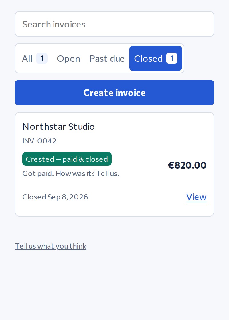 The invoice is crested and closed