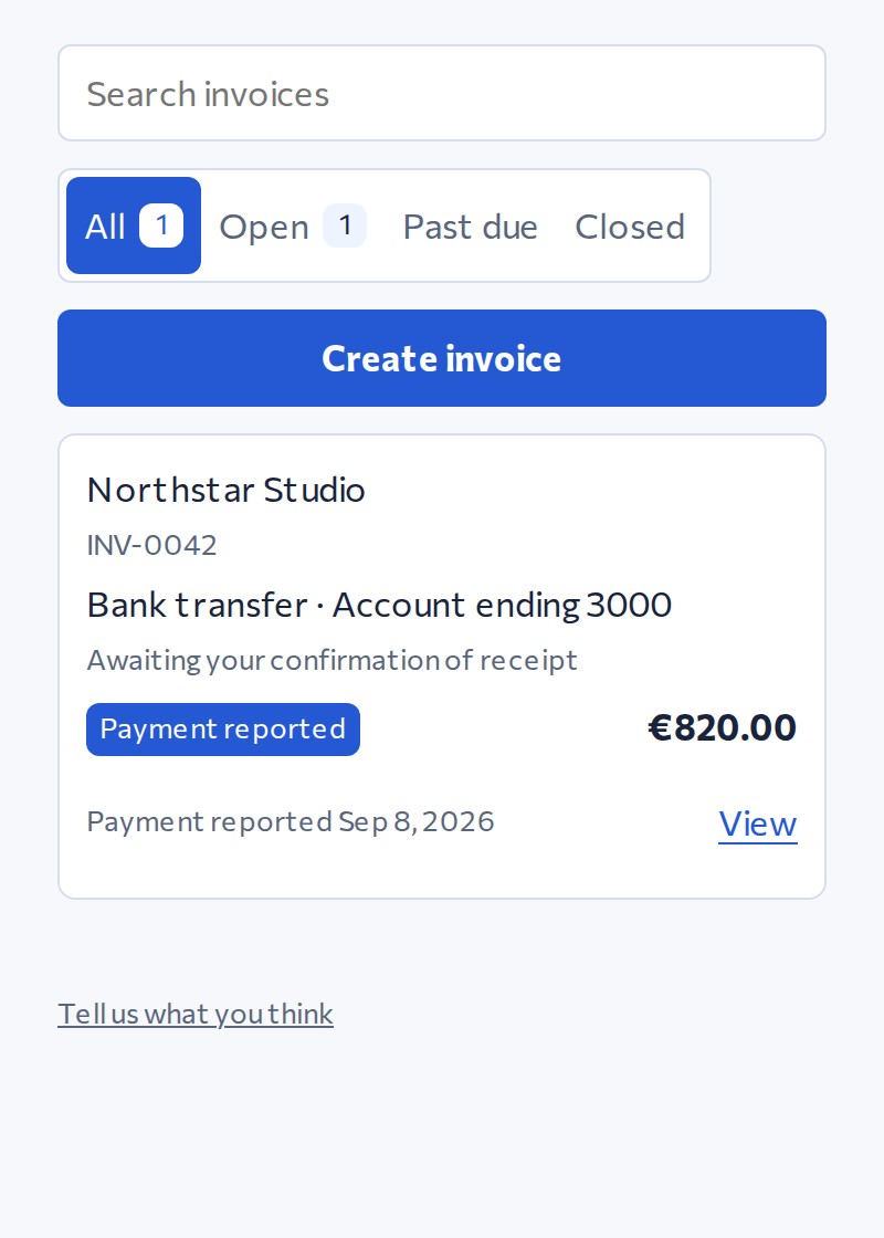 Find an invoice, confirm receipt and see it closed