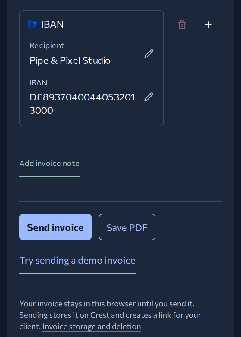 Send an invoice link to your client, then copy the link