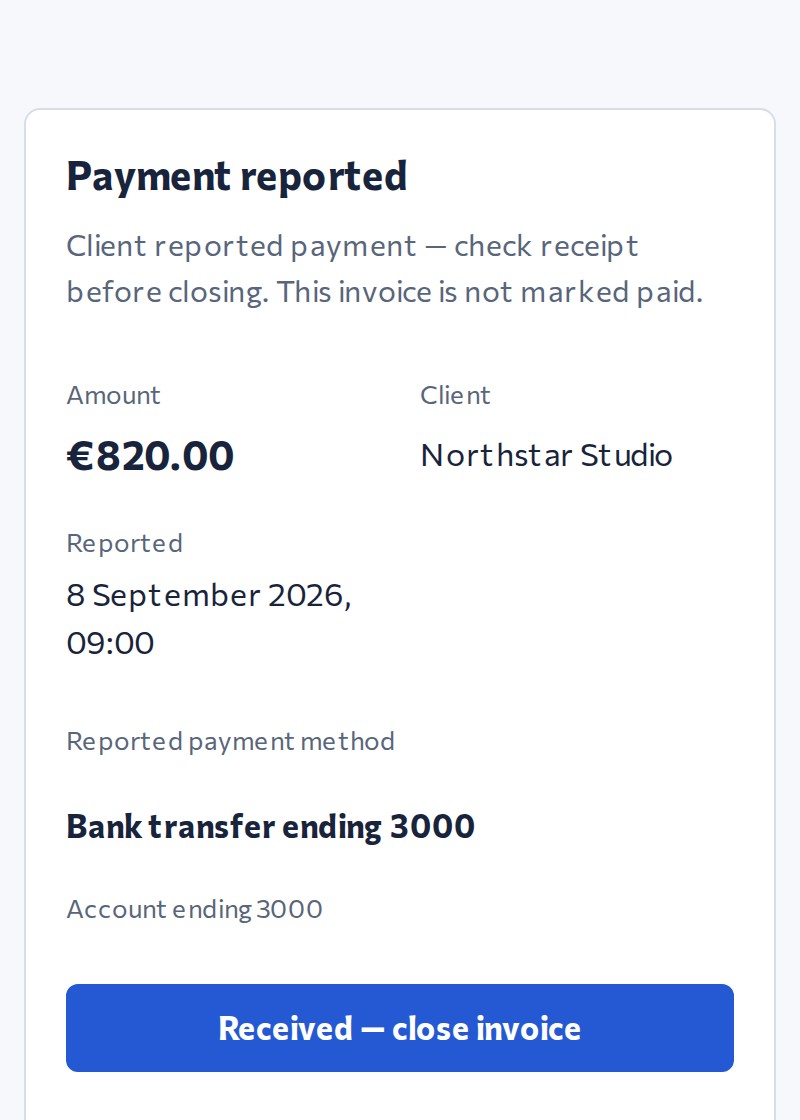 The owner sees the payment report and can confirm receipt